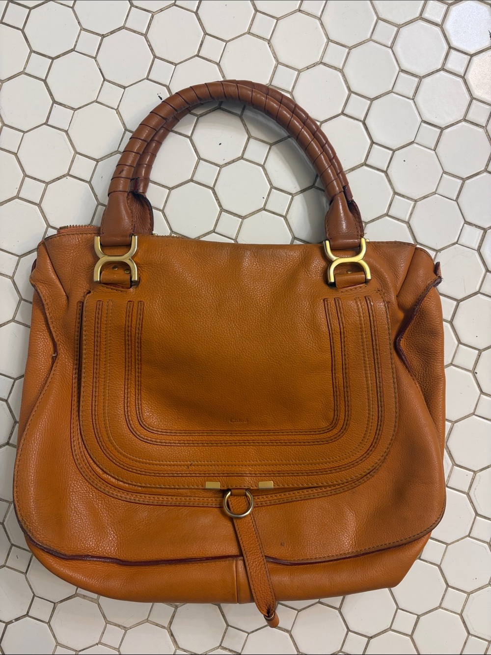 Women's Tan Leather Satchel Handbag